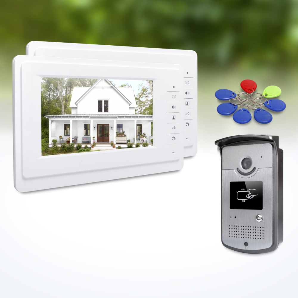 Home Security Kit With Camera - 1개의 실외 카메라, 2개의 실내 모니터,