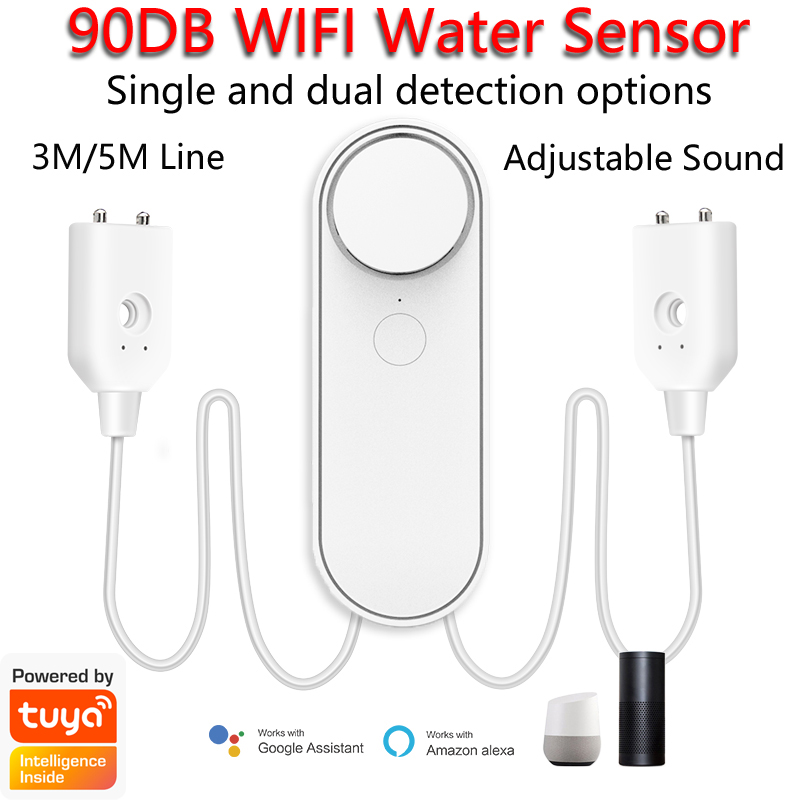 Home Security Safe - 3M/5M WiFi 누수 감지기 90DB 듀얼