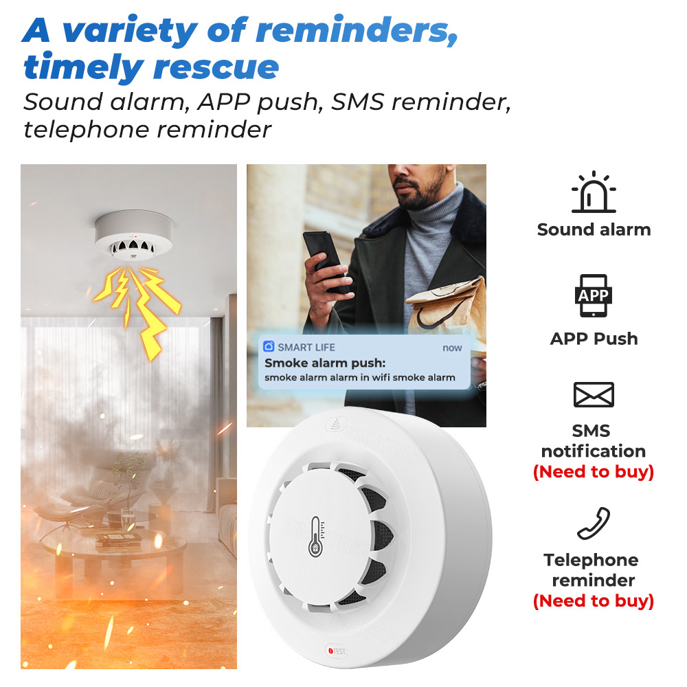 Tuya WiFi 온도 및 습도 센서 연기 감지기 보호 - Home Security Wireless 리뷰 및 가격