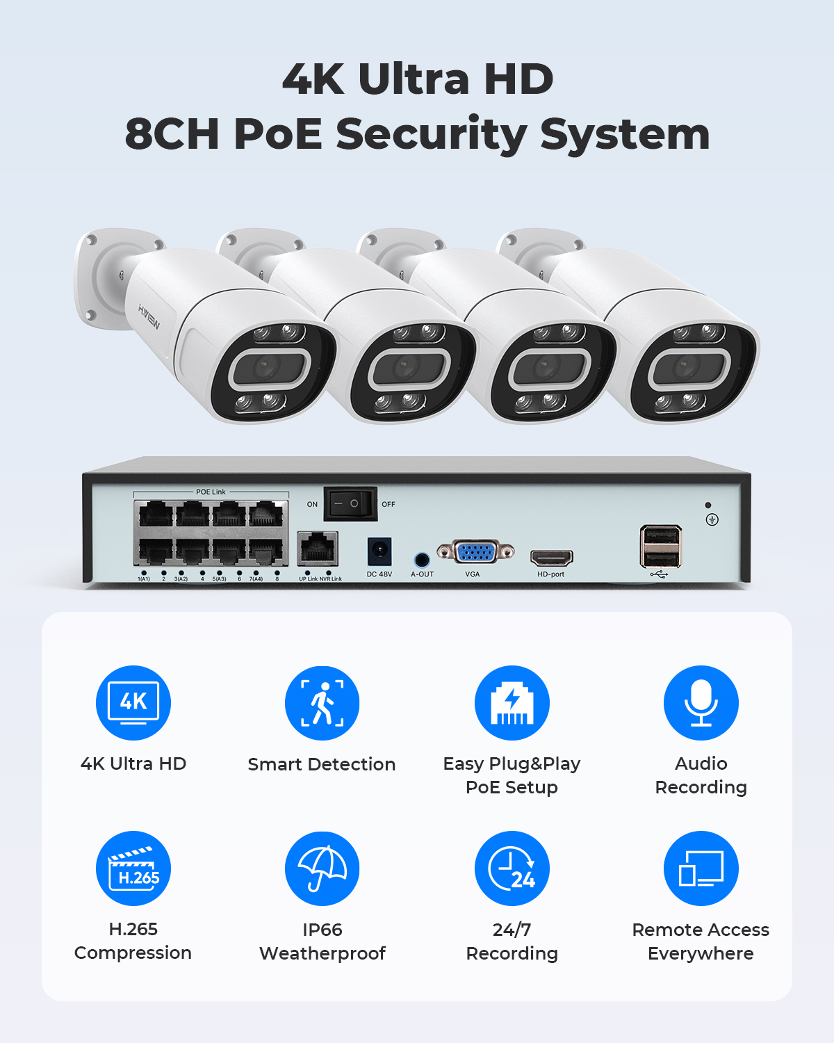 H.View 4K 5Mp 8Mp Poe CCTV 보안  - Home Security Kit With Camera 리뷰 및 가격